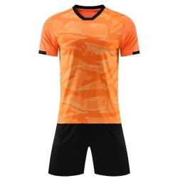 iiniim Kinder Jungen Sport Set 2tlg. Schnelltrockend T-Shirt + Shorts Sportanzug Trainingsanzug für Jogging Fussball Basketball Kleidung M Orange A 122-128 von iiniim