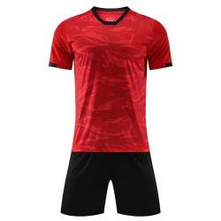 iiniim Kinder Jungen Sport Set 2tlg. Schnelltrockend T-Shirt + Shorts Sportanzug Trainingsanzug für Jogging Fussball Basketball Kleidung M Rot A 122-128 von iiniim