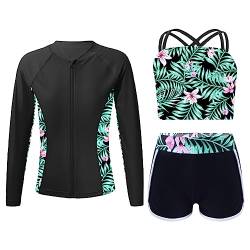 iiniim Kinder Mädchen Badeset UV-Schutz Badeanzug Blumen Druck Zweiteiler Bikini Tops + Badeshorts Bikini Bademode Schwimmanzug Gr.98-176 D Lilie 170-176 von iiniim