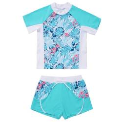 iiniim Kinder Mädchen Badeset UV-Schutz Badeanzug Blumen Druck Zweiteiler Bikini Tops mit Badeshorts Bademode Schwimmanzug Gr.98-176 Aa Blätter 146-152 von iiniim