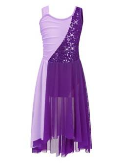 iiniim Kinder Mädchen Ballettkleid Glitzer Lyrisch Tanzkleid Ballerina Kleid Latein Tanzkleid Modern Contemporary Tanzkostüm Gr.92-176 A Lila 146-152 von iiniim