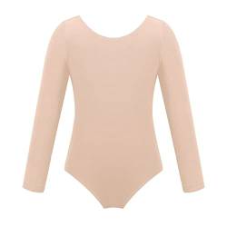 iiniim Kinder Mädchen Body Kurzarm/Langarm Ballettanzug Ballett Trikot Leotard Gymnastikanzug Turnbody Overall Ballettoutfits Gr.98-176 B Aprikose Langarm 116 von iiniim