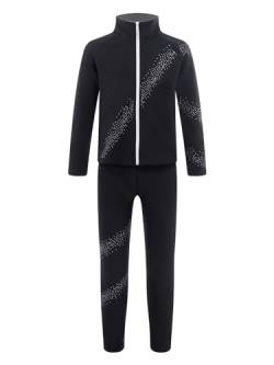 iiniim Kinder Mädchen Eiskunstlauf Anzug Glitzer Strass Langarm Sweatjacke + Hose Leggings Sport Trainingsanzug Yoga Gym Eislaufen Tanzkleidung B Schwarz 122-128 von iiniim