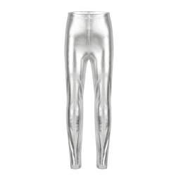 iiniim Kinder Mädchen Hose Leggings Glänzende Metallic Lange Hose Ballett Tanzhose Sport Gym Clubwear Gr.104-152 A Silber 122-128 von iiniim