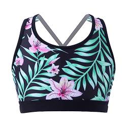 iiniim Kinder Mädchen Sport BH Einhon/Blumen Druck Crop Tops Bustier Yoga BH ohne Bügel Atmungsaktiv Sports Bra Top A Lilie 146-152 von iiniim