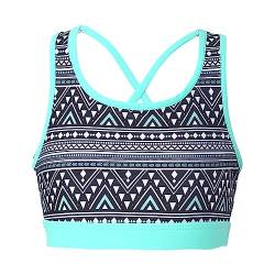 iiniim Kinder Mädchen Sport BH Einhon/Blumen Druck Crop Tops Bustier Yoga BH ohne Bügel Atmungsaktiv Sports Bra Top Aa Geometrisches Schwarz 146-152 von iiniim