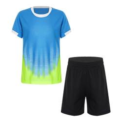 iiniim Kinder Sport Kleidung Set Jungen Fußball Trainingsanzug Kurzarm T-Shirt + Shorts Sportanzug Fußball Trikot Basketball Kleidung Ea Himmelblau A 170-176 von iiniim