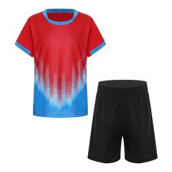 iiniim Kinder Sport Kleidung Set Jungen Fußball Trainingsanzug Kurzarm T-Shirt + Shorts Sportanzug Fußball Trikot Basketball Kleidung Ea Rot A 170-176 von iiniim