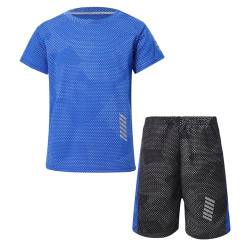 iiniim Kinder Sport Kleidung Set Jungen Fußball Trainingsanzug Kurzarm T-Shirt + Shorts Sportanzug Fußball Trikot Basketball Kleidung L Blau 122-128 von iiniim