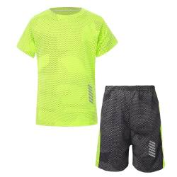 iiniim Kinder Sport Kleidung Set Jungen Fußball Trainingsanzug Kurzarm T-Shirt + Shorts Sportanzug Fußball Trikot Basketball Kleidung L Fluorescent Grün 122-128 von iiniim