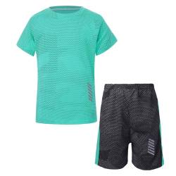 iiniim Kinder Sport Kleidung Set Jungen Fußball Trainingsanzug Kurzarm T-Shirt + Shorts Sportanzug Fußball Trikot Basketball Kleidung L Grün 110-116 von iiniim