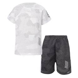 iiniim Kinder Sport Kleidung Set Jungen Fußball Trainingsanzug Kurzarm T-Shirt + Shorts Sportanzug Fußball Trikot Basketball Kleidung L Weiß 122-128 von iiniim