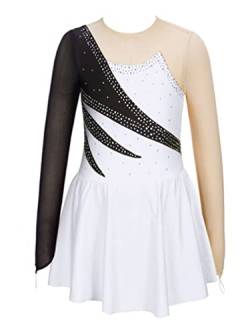 iiniim Mädchen Ballettkleid Eiskunstlauf Kleid Rollschuhkleid Langarm Ballettanzug Ballerina Latein Tanzkleid Gymnastik Wettbewerb Gr.110-176 D Weiß A 170-176 von iiniim