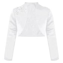 iiniim Mädchen Bolero Festlich Jäckchen Langarm Schulterjacke Cardigan Tops Für Taufe Kommunion Hochzeit Blumenmädchen Kleid D Weiß 158-164 von iiniim