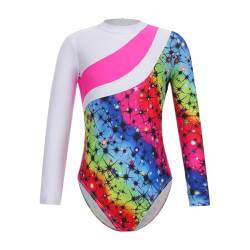 iiniim Mädchen Gymnastikanzug Einhörner Turnanzug Body Overall Langarm Ballettanzug Ballett Trikot Leotard Turnbody Ballettoutfits Gr.98-176 Cb Sterne Regenbogen 116 von iiniim