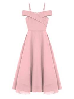 iiniim Mädchen Kleid Festlich Prinzessin Kleid Chiffon Schulterfrei Kleid Blumenmädchenkleid Hochzeit Partykleid Abendkleid Festzug A Rosa 134-140 von iiniim