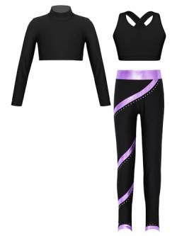 iiniim Mädchen Sport Kleidung Set Jogginganzug Schmetterling Druck Crop Top Oberteile mit Fitness Hose Jogger Tanz Yoga Training K Schwarz&Lila 170-176 von iiniim