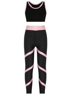 iiniim Mädchen Sport Kleidung Set Jogginganzug Schmetterling Druck Crop Top Oberteile mit Fitness Hose Jogger Tanz Yoga Training M Rosa 146-152 von iiniim