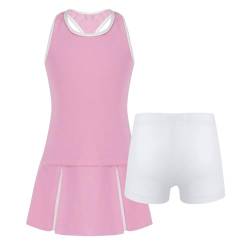 iiniim Mädchen Sport Set Tenniskleid Sport Trikot Ballett Tanzkleid Sport BH Crop Tops + Rock Skater Tennisrock Fitness Yoga Outfits F Rosa 140 von iiniim