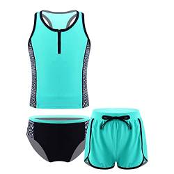 iiniim Mädchen Tankini Bikini Bademode Blumen Druck 3tlg.Badeshirt+Bikini Slips+Badeshorts Kinder Sommer Badeanzug Schwimmanzug Gr.104-176 Ab Minzgrün 164 von iiniim