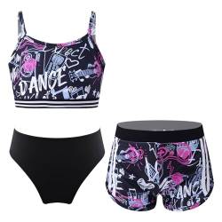 iiniim Mädchen Tankini Bikini Set Blumen Druck Badeanzug 3tlg.Hawaii Bikini Bademode Sommer Schwimmanzug Badebekleidung Gr.110-176 C Buchstaben&Schwarz 134-140 von iiniim