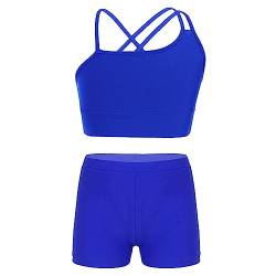 iiniim Mädchen Tankini Bikini Set Sport Tank Top+Shorts Zweiteiler Badeanzug Bikini Bademode Sport Traningsanzug Gr.110-164 B Royal Blau 158-164 von iiniim