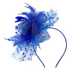 iixpin Damen 1920er Fascinator Stirnband Kopfschmuck Cocktail Party Hochzeit Fascinators Hut mit Blume Mesh Organza Haar Accessoire Königsblau C One Size von iixpin