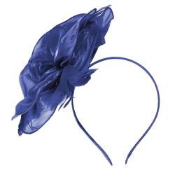 iixpin Damen 1920er Fascinator Stirnband Kopfschmuck Cocktail Party Hochzeit Fascinators Hut mit Blume Mesh Organza Haar Accessoire Marineblau A One Size von iixpin