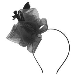 iixpin Damen 1920er Fascinator Stirnband Kopfschmuck Cocktail Party Hochzeit Fascinators Hut mit Blume Mesh Organza Haar Accessoire Schwarz B One Size von iixpin