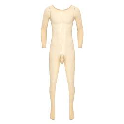 iixpin Herren Mesh Strumpfhosen Männer Transparent Body Bodysuit Overall Erotik Schlafanzug Männerbody Einteiler Unterhose Beige One Size von iixpin