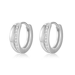 Creolen Silber Damen, Ohrringe Silber 925 Mit Ausschnitten, Hypoallergen Klein Schlafen Creolen Ohrringe mit Zirkonia, 13mm Kreolen Ohrringe Geschenke für Damen Frauen Mädchen (5#Silber) von ilasif