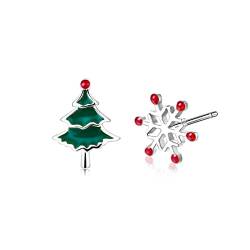 Ohrringe Silber 925, Ohrstecker Silber/Gold mit Elch/Schneeflocken/Baum Anhänger, Weihnachts Schmuck Geschenke für Frauen Mädchen Liebhaber (silber/Schneeflocken&Baum) von ilasif