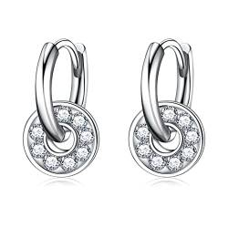 Ohrringe Silber 925 Hängend Creolen Silber 925 für Damen, Doppelter Kreis Ohrringe Silber mit Zirkonia für Mädchen, Creolen mit Anhänger Hoop Ohrringe Schmuck von ilasif