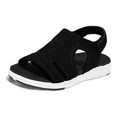 Fischmaul Sandalen mit Sneaker Sohle, Slingpumps Sandaletten mit Klettverschluss, Ultraleichte Strick Mesh OrthopäDische Slide Sport Sandalen, Weiche Sohle für Strand Outdoor, (Size:42EU,Color:black1) von ilbcavne