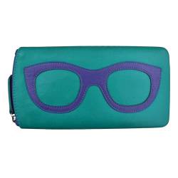 ili New York Aqua Cobalt Leather Eyeglass Case with Zipper and Back Compartment von ili New York