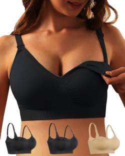 iLoveSIA Damen 3Pack Voller Fehlschlag Still-BH Nahtlose Schwangerschafts-BH groß Nude + schwarz + schwarz von iloveSIA