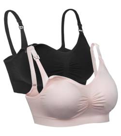 iloveSIA 2er Pack Damen Still BHS ohne Bügel Bequemer Still-BH Schwangerschafts-BH Unterwäsche Schwarz+Rosa XXL von iloveSIA