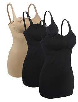 iloveSIA 3X Still-Tops trägertop Schwarz+Beige Schwangerschafts-top Seamless Still-Bustier Stillen T Shirt Schwarz 2XL von iloveSIA