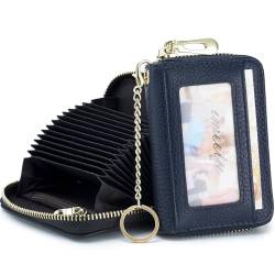 imeetu Card Holder for Women RFID Card Holder Wallet Slim Leather Cardholder Damen with 12 Card Slots, 2 Wide Cash Slots, Keyring & ID Window (Small,Dunkelblau) von imeetu
