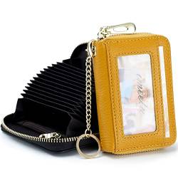 imeetu Card Holder for Women RFID Card Holder Wallet Slim Leather Cardholder Damen with 12 Card Slots, 2 Wide Cash Slots, Keyring & ID Window (Small,Gelb) von imeetu