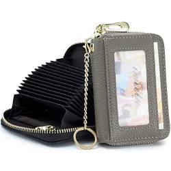 imeetu Card Holder for Women RFID Card Holder Wallet Slim Leather Cardholder Damen with 12 Card Slots, 2 Wide Cash Slots, Keyring & ID Window (Small,Grau) von imeetu