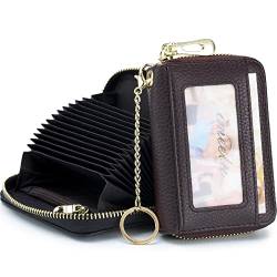imeetu Card Holder for Women RFID Card Holder Wallet Slim Leather Cardholder Damen with 12 Card Slots, 2 Wide Cash Slots, Keyring & ID Window (Small,Kaffee) von imeetu