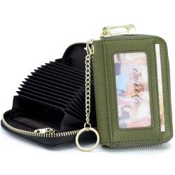 imeetu Card Holder for Women RFID Card Holder Wallet Slim Leather Cardholder Damen with 12 Card Slots, 2 Wide Cash Slots, Keyring & ID Window (Small,Olivgrün) von imeetu