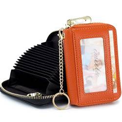 imeetu Card Holder for Women RFID Card Holder Wallet Slim Leather Cardholder Damen with 12 Card Slots, 2 Wide Cash Slots, Keyring & ID Window (Small,Orange) von imeetu