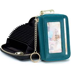 imeetu Card Holder for Women RFID Card Holder Wallet Slim Leather Cardholder Damen with 12 Card Slots, 2 Wide Cash Slots, Keyring & ID Window (Small,Pfauenblau) von imeetu