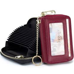 imeetu Card Holder for Women RFID Card Holder Wallet Slim Leather Cardholder Damen with 12 Card Slots, 2 Wide Cash Slots, Keyring & ID Window (Small,Rot) von imeetu
