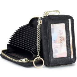 imeetu Card Holder for Women RFID Card Holder Wallet Slim Leather Cardholder Damen with 12 Card Slots, 2 Wide Cash Slots, Keyring & ID Window (Small,Schwarz) von imeetu