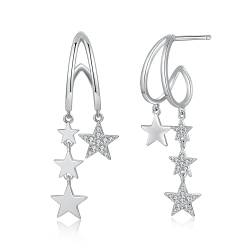 Immobird Damen Ohrringe Hängend 925 Sterling Silber Ohrringe Sterne Anhänger Lange Ohrstecker Geschenk für Mutter Frauen Mädchen (Stern Anhänger) von immobird