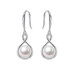 Immobird Perlenohrringe 925 Sterling Silber Damen Ohrringe Hängend mit Süßwasserperle 9mm Schmuck Christmas Gifts Weihnachtsgeschenke für Frauen von immobird