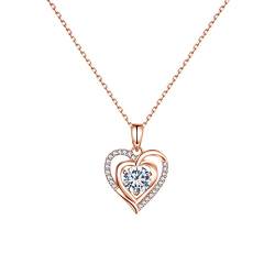immobird Damen Kette Rosegold 925 Sterling Silber Halskette Herz mit Zirkonia Halskette Damen Geschenke für Mutter Freundin von immobird